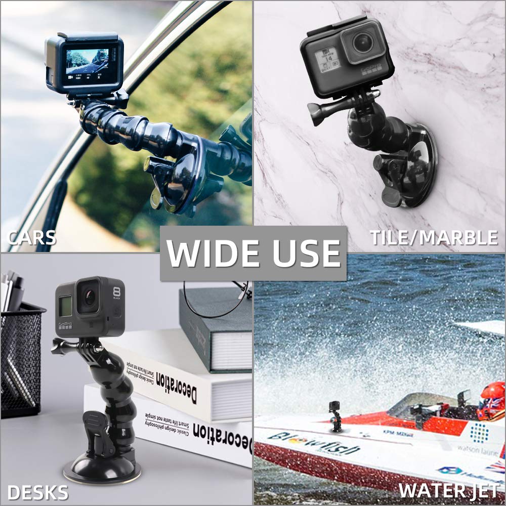 Surewo Flexible Gooseneck Suction Cup Car Mount Holder For Gopro 13, Flexible Extension Car Windshield Mount With Phone Mount Fo